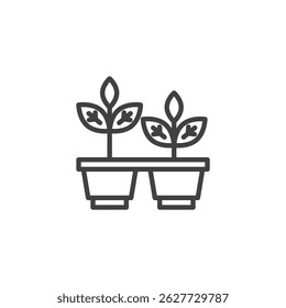 Seedling tray line icon. linear style sign for mobile concept and web design. Seedlings in pots outline vector icon. Planting seeds symbol, logo illustration. Vector graphics