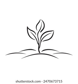 Seedling tree growing icon. Black nature green vector design.