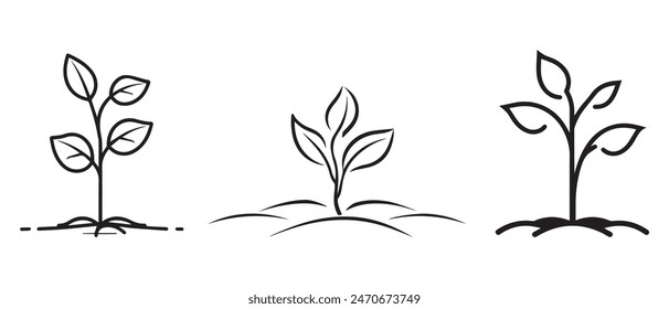 Seedling tree growing icon. Black nature green vector design.