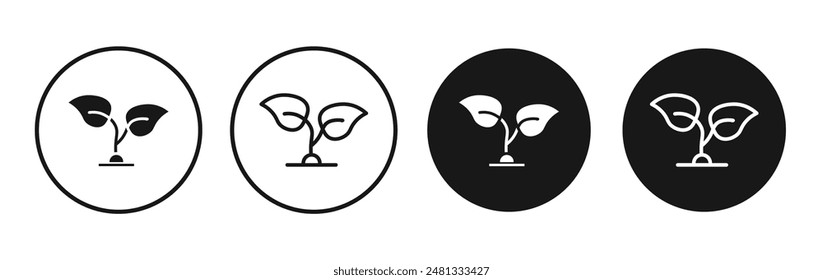 Seedling vector icon set black filled and outlined style.
