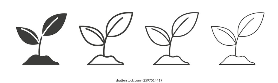Seedling vector icon set in black and white color.