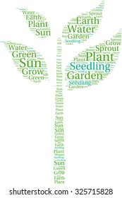 Seedling word cloud on a white background. 