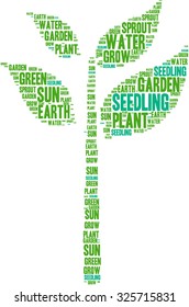 Seedling word cloud on a white background. 