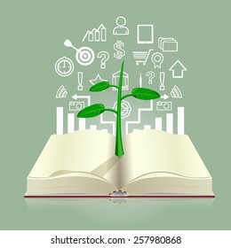 Seedlings growing from book