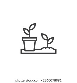 Seedlings pot line icon. linear style sign for mobile concept and web design. Growing plants outline vector icon. Agriculture symbol, logo illustration. Vector graphics