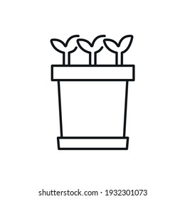 Semillas en un icono lineal de olla. Inventario de jardines, planta, equipo. Símbolos de contorno de línea delgada personalizables. Ilustraciones aisladas del contorno vectorial. Trazo editable