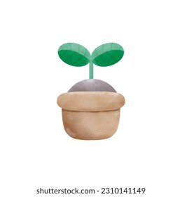 seedlings in pot watercolor emotion element ,world environment day, save the world, earth day, on white background vecter illustration