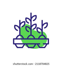 Seedlings in pots. Growing grass sprouts for farming. Pixel perfect, editable stroke color icons