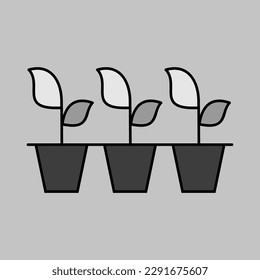Seedlings or young plants growing in plastic pot vector grayscale icon. Graph symbol for agriculture, garden and plants web site and apps design, logo, app, UI