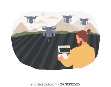 Seed-planting drones isolated cartoon vector illustrations. Man dealing with seed-planting drone, smart farming industry, precision agriculture, improve agricultural yield vector cartoon.