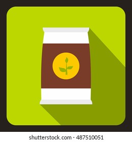 Seeds bag icon in flat style on a lime background vector illustration