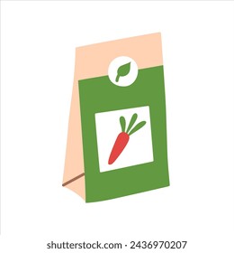 Seeds pack icon, vector illustration of paper package with carrot seeds, spring gardening, plant for farming, cultivation if vegetables, bag with seedlings