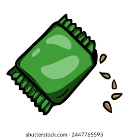 Seeds Package Doodle Icon. Single Cartoon Color Illustration