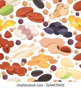 Seeds pattern. Seamless print of sunflower chia flax quinoa nut grains, colorful organic food background for wrapping paper. Vector texture of pattern seed background food illustration