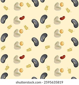 Seeds seamless pattern background. Seeds illustration pattern. Seeds background. Nuts seamless pattern. Perfect for fabrics, textile, wallpaper, and decor. SSTKbackgrounds