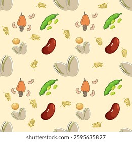 Seeds seamless pattern background. Seeds illustration pattern. Seeds background. Nuts seamless pattern. Perfect for fabrics, textile, wallpaper, and decor. SSTKbackgrounds
