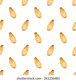 Seeds. Seamless watercolor pattern with cereal on the white background, aquarelle. Vector illustration. Hand-drawn original fruit background. Useful for invitations, scrapbooking, design.