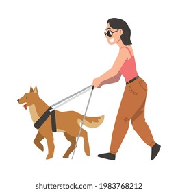 Ilustración de vectores de dibujos animados para personas con discapacidad con perros de ojos guiando a ciegas en gafas