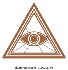 Seeing eye with lines in triangles isolated icon of freemason sign. Witchcraft and spirituality. Pyramid geometric label or emblem. Mystical and magical symbol, vector in flat style illustration