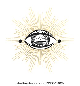 Seeing eye on white background. Vector illustration