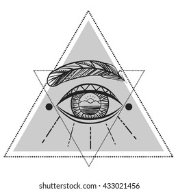 Seeing eye on white background. Vector illustration. Tattoo design