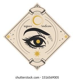 Seeing eye. Vector illustration in dark boho style