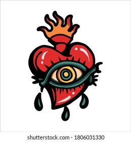 seeing heart tattoo vector design