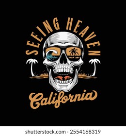 Seeing heaven California typography and skull vector t shirt design.