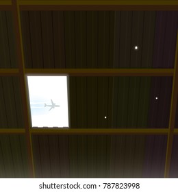 Seeing the plane from the old roof. vector
