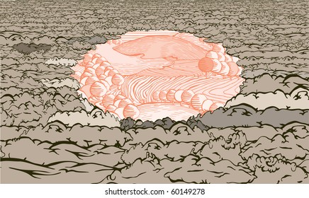 Seeing through the clouds.Drawing