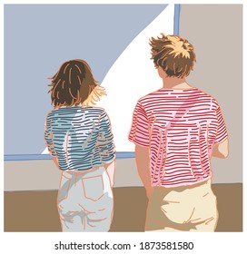 seeing together couple beside window