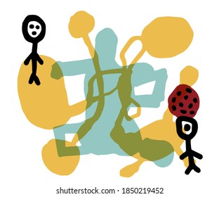 Eine Wanderperson aus der Ferne zu sehen: Abstrakte Illustrationen wie Holzschnitt