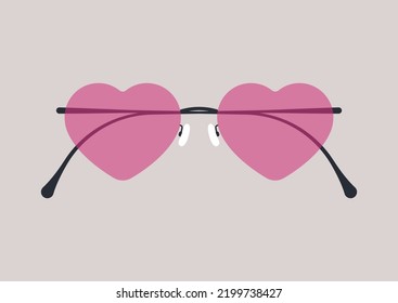 Seeing the world through rose-colored glasses concept, stylish heart-shaped eyewear