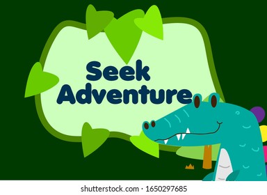 seek adventure, beautiful greeting card background or template banner with cute baby animal character theme. vector design illustration