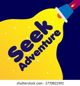 seek adventure, beautiful greeting card background or banner with light of lamp theme. vector