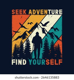 Busque Aventura, Encontre-se - Retro Mountain Hiking Poster