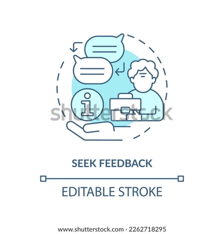 Seek feedback turquoise concept icon. Tip for younger managers with older employees abstract idea thin line illustration. Isolated outline drawing. Editable stroke. Arial, Myriad Pro-Bold fonts used