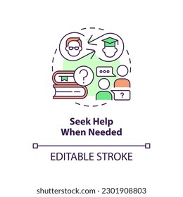 Seek help when needed concept icon. Student achievement. Asking questions. Tuition assistance. Learning improvement abstract idea thin line illustration. Isolated outline drawing. Editable stroke