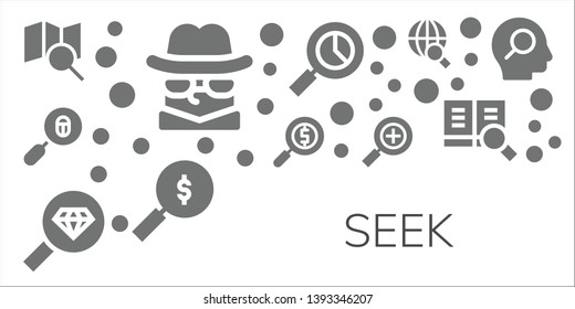 seek icon set. 11 filled seek icons.  Simple modern icons about  - Search, Detective, Loupe, Magnifying glass