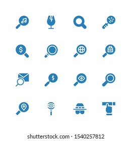 seek icon set. Collection of 16 filled seek icons included Searching, Detective, Search, Magnifying glass, Loupe, Glass