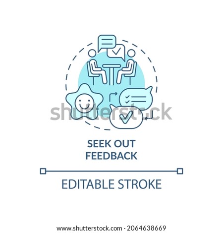 Seek out feedback blue concept icon. Training at work. Professional development. Career advancement abstract idea thin line illustration. Vector isolated outline color drawing. Editable stroke