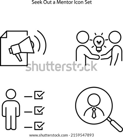 Seek out mentor icon set isolated on white backgrond. Training for professional on job position. Career advancement abstract idea thin line illustration.
