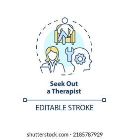 Seek out therapist concept icon. Mental health. Strategy for emotional regulation abstract idea thin line illustration. Isolated outline drawing. Editable stroke. Arial, Myriad Pro-Bold fonts used