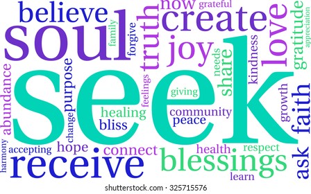 Seek word cloud on a white background. 