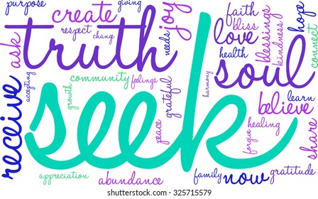 Seek word cloud on a white background. 