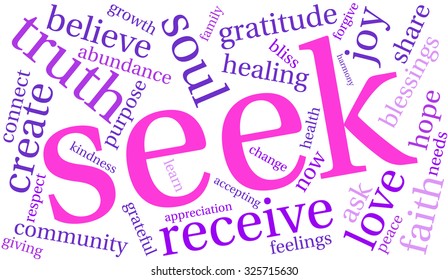 Seek word cloud on a white background. 
