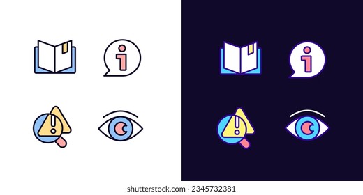 Buscando respuestas los iconos de color de la luz perfecta del píxel y del tema oscuro se han establecido. Identificación del problema. Planificador. Dibujos de línea simple rellenos. Clásicos luminosos en blanco y negro. Trazo editable