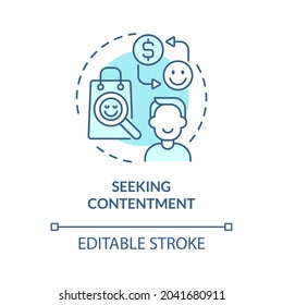 Seeking contentment blue concept icon. Excessive buying does not lead to happiness. Overspending abstract idea thin line illustration. Vector isolated outline color drawing. Editable stroke