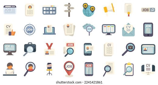 Seeking job icons set flat vector. Covid job. Lost bad isolated