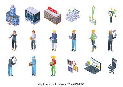 Seeking Job Icons Set Isometric Vector. Covid Employment. Lost Job